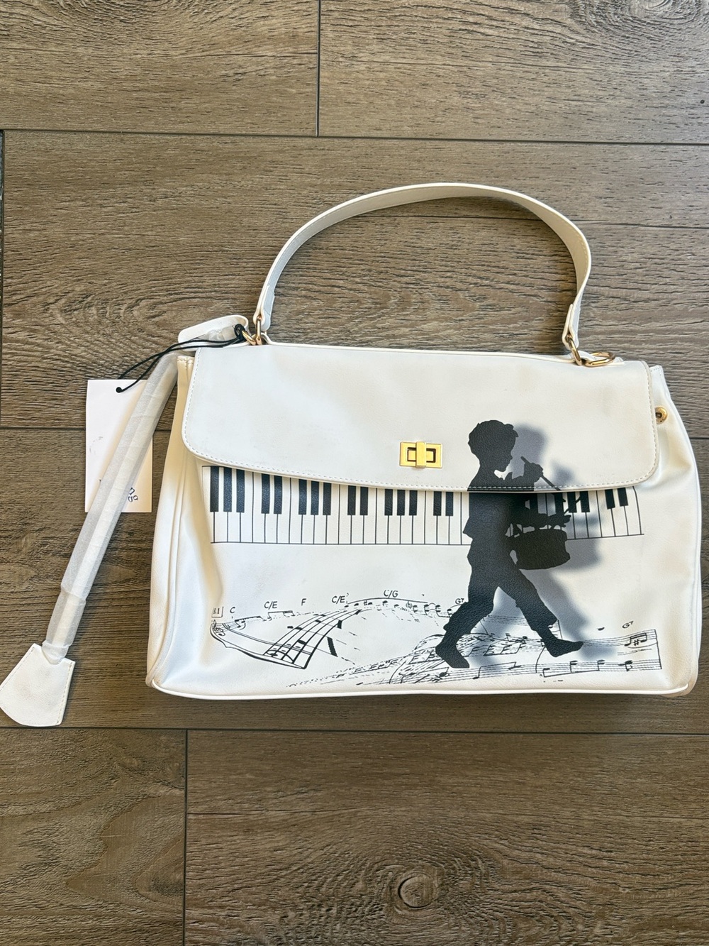 Praying White Drummer Boy Piano Key Music Note Top-Handle Purse Crossbody Strap